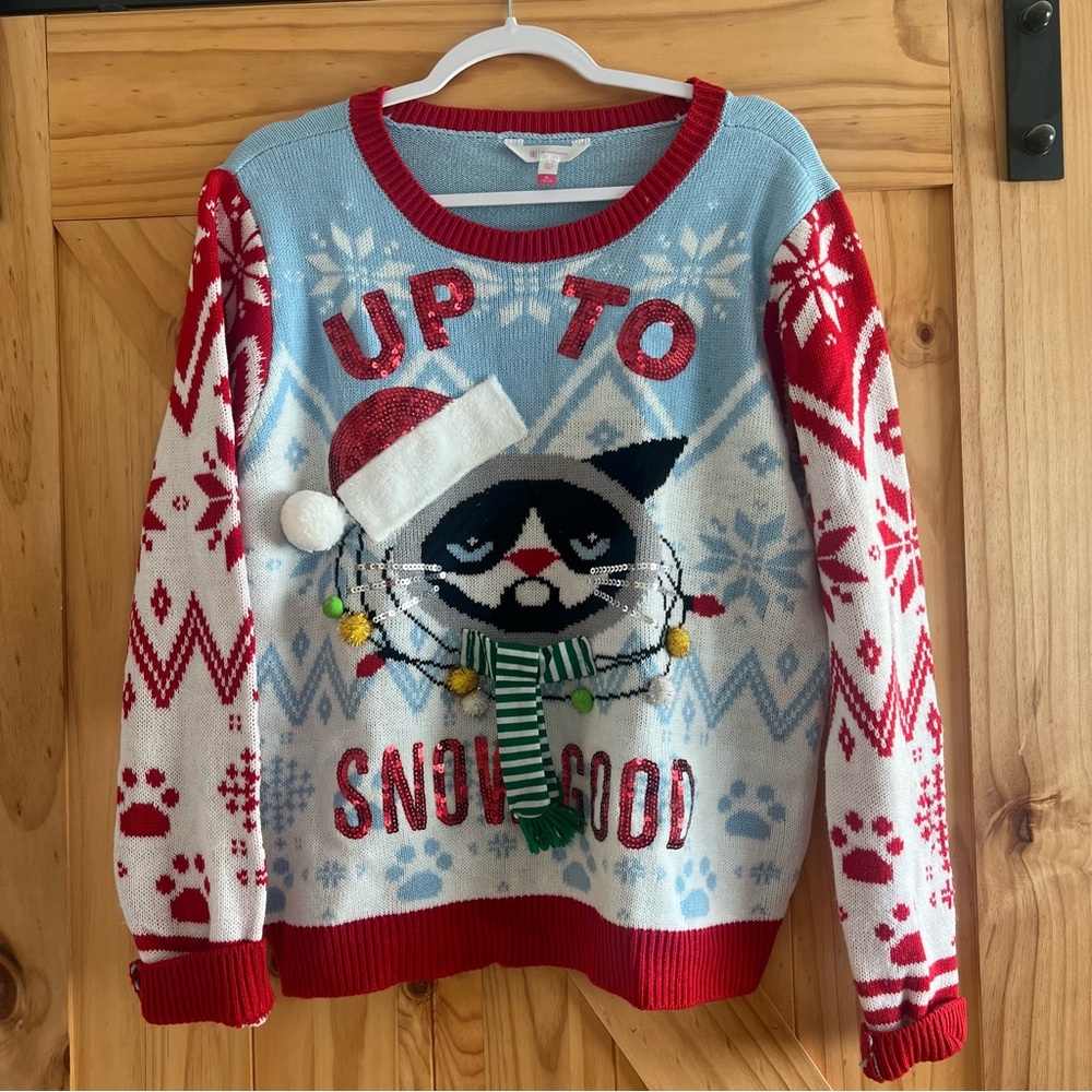Grumpy Cat Christmas Sweater - Red and Blue